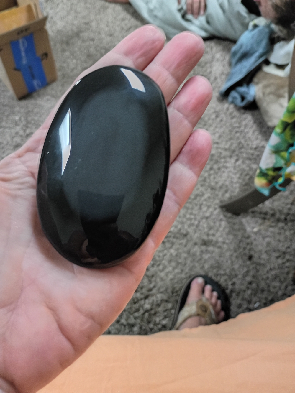 Large Black Obsidian Palm Stone